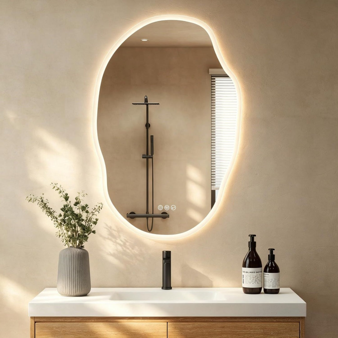 specchi da parete blu vetro temperato impermeabile illuminato a led